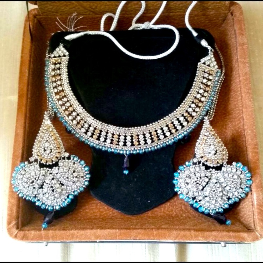Blue Indian necklace and earring set